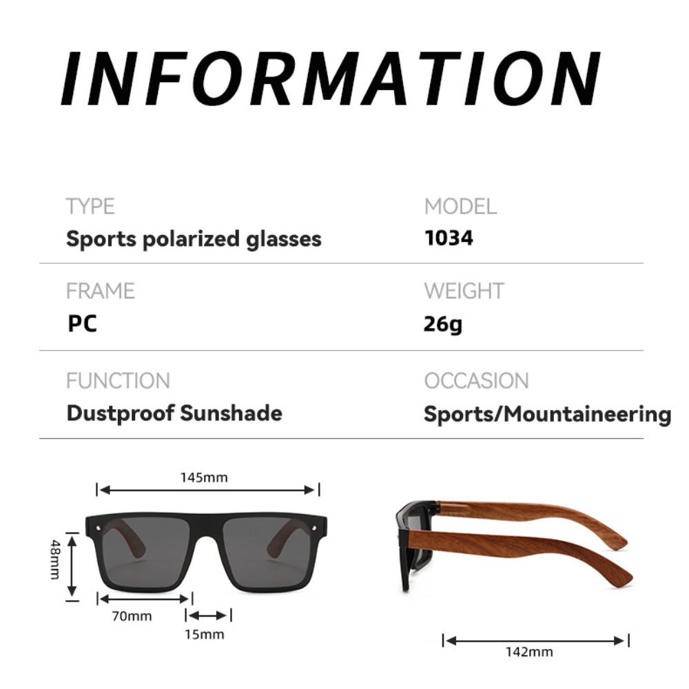 Polarized Sun Glasses Flat Top Square Frame Luxury Wood Grain Temples Women Eyeglasses Retro Square UV400 Outdoor Goggles