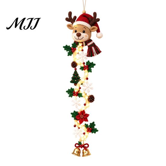 Warm Glowing Christmas Wall Decorations Door Hanger, Quilted Fabric Santa Snowman Tree Gingerbread Hanging Outdoor Porch Decoration for Holidays Light