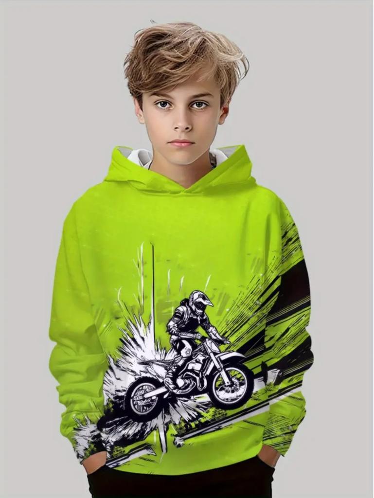 2025 Fashion Children's Hoodie Cool Racing Print Top Autumn Streetwear Long-sleeve Hoodie Outdoor Sports Children's Clothing Boy