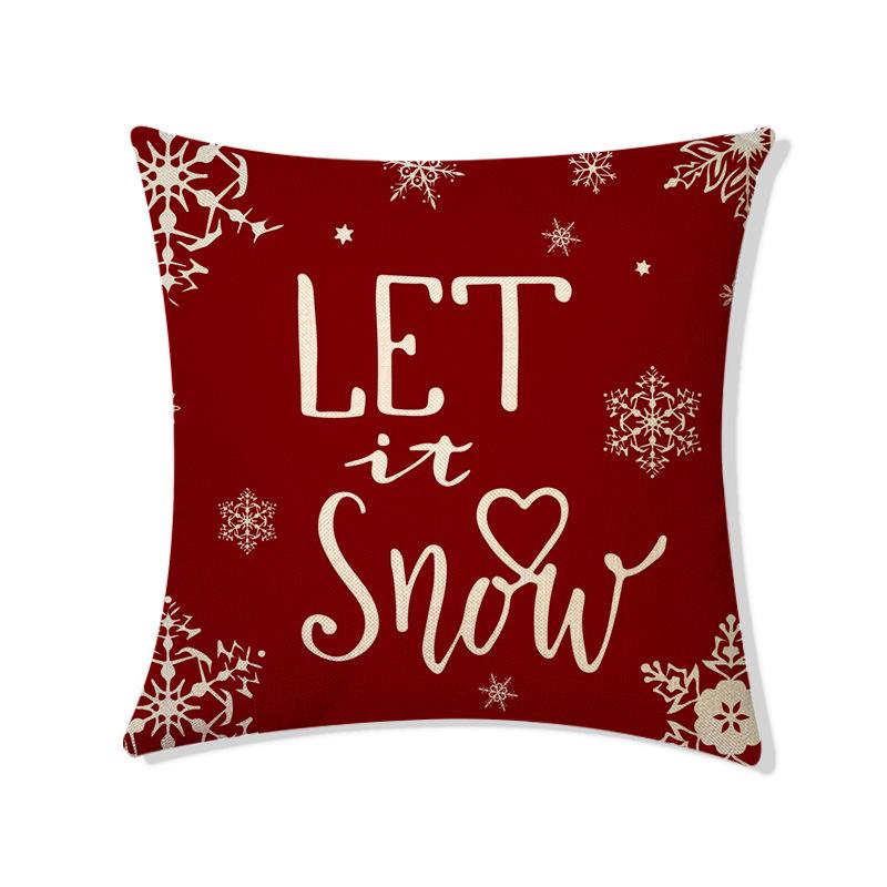 Christmas Snowflake Letter Pattern Throw Pillow Cover With Short Plush Print For Living Room Sofa Decoration Cushion Cover