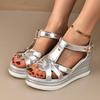 Fashion Summer Versatile Platform Heels Platform Patent Leather T-Buckle Open Toe Wedge Sandals for Women 2025