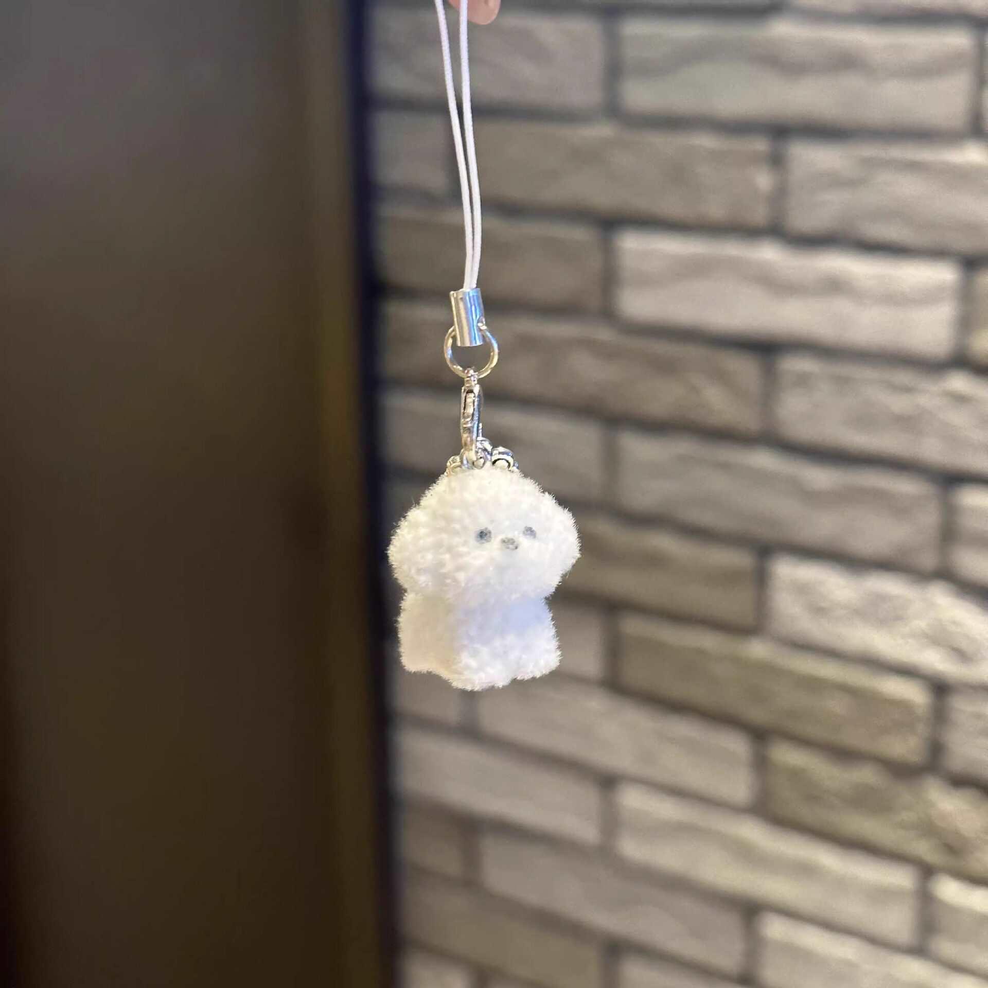 3D Flocking Resin Dog Pendant Keychain Charm