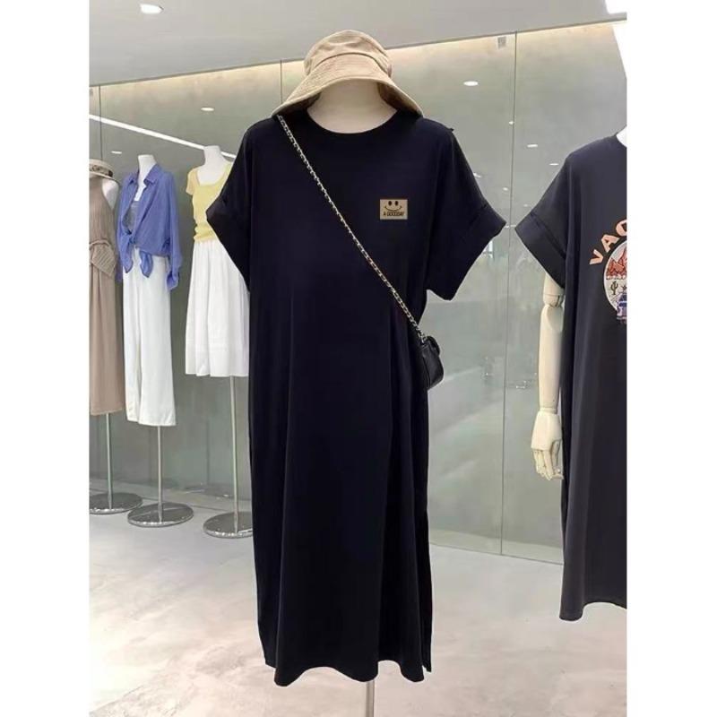 Short-sleeved T-shirt Skirt, Summer Mid-length Knee-length Dress, Slimming Over-the-knee Dress