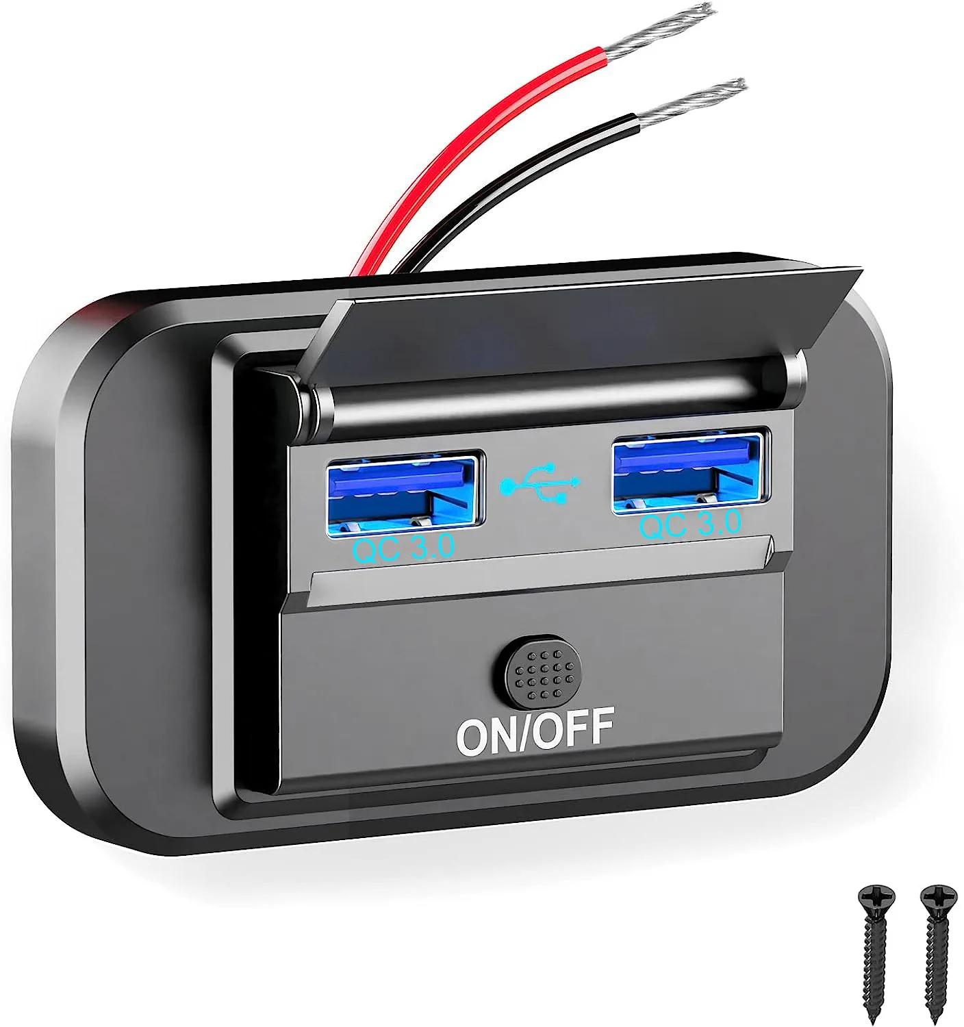 

96 Вт Двойной PD Двойной QC3.0 Тип C USB Быстрое зарядное устройство 3.0 с переключателем Быстрая зарядка 4-портовая панель питания для автобуса 12-24 В автомобиля грузовика морского