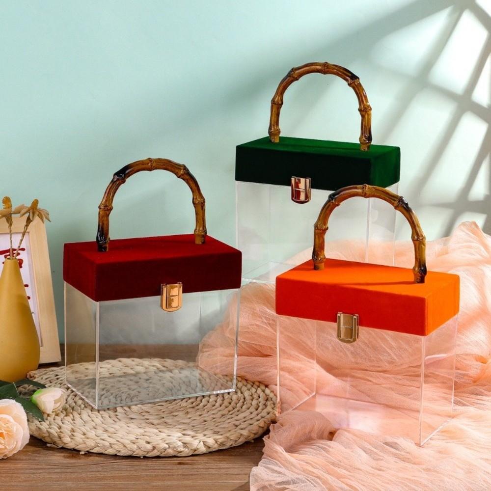 with Bamboo Handle Hand-Held Gift Box Velvet Gift Box Wedding Souvenirs Party Candy Packaging