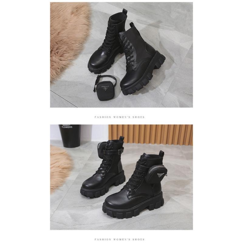 Fall New Plus Size Women's Pocket Biker Boots Women's British Style Platform Lace-up Short Knight Martin Boots