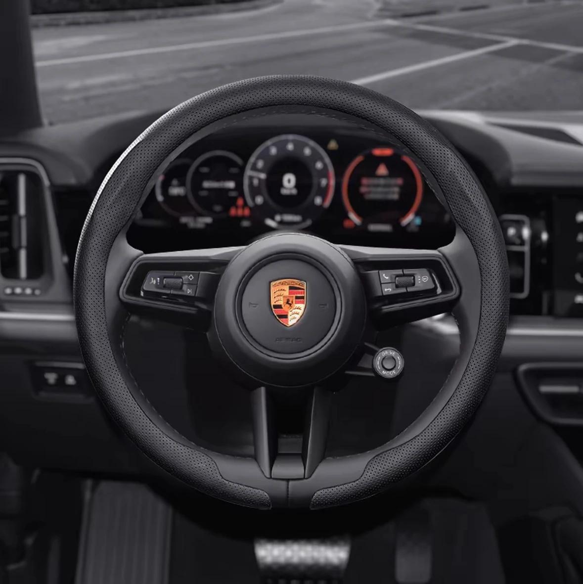 

8D Nappa leather Car Steering Wheel Cover For Porsche Cayenne Taycan Macan Panamera 718 911 Cayman Auto Accessories