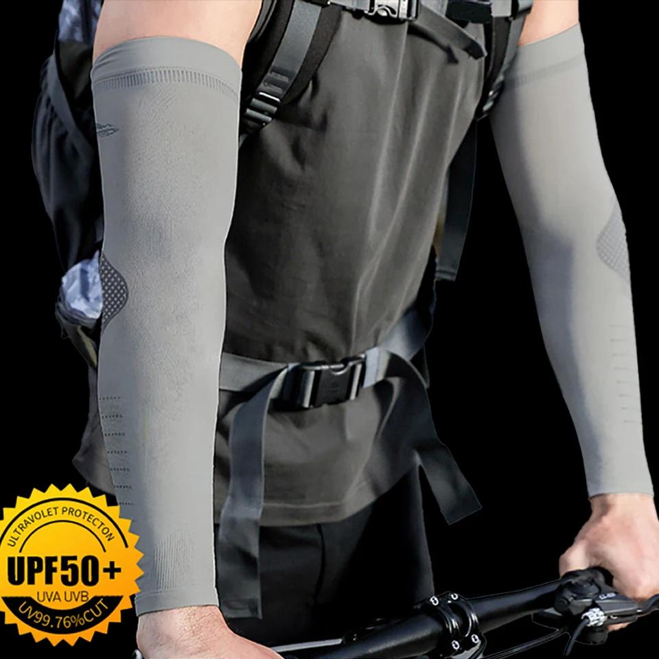 1 Pair Ice Silk Sunscreen Sleeves Anti-UV Breathable Outdoor Sports Arm Guard for Men Women Running Hiking