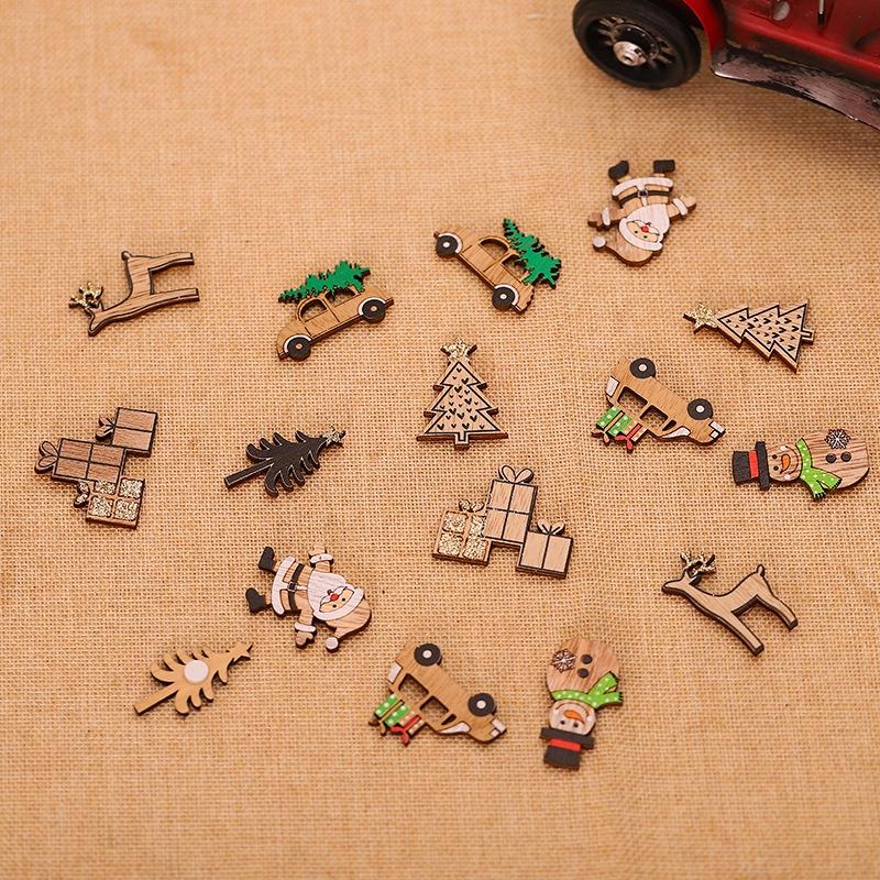 12pcs Christmas Decorations DIY Wood Craft Santa Elk Car Xmas Gift Christmas Tree Pendant New Year Home Decor