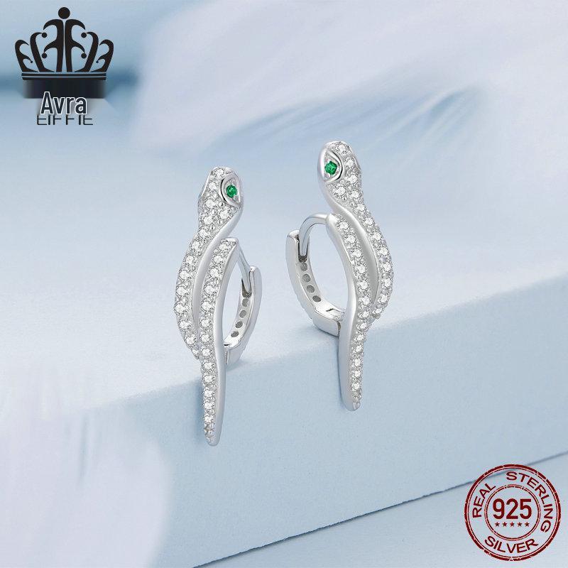 Sterling Silver S925 Snake Earrings with Platinum-Plated Zircon (Model: BSE669)