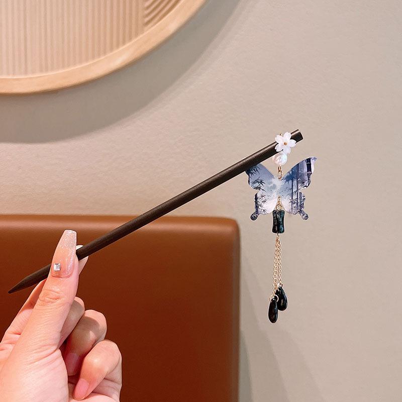 Exquisite Flower Tassel Wooden Hairpin Retro Chinese Style Handmade Floral Hair Stick Vintage Girls Women Hanfu Hair Accessories