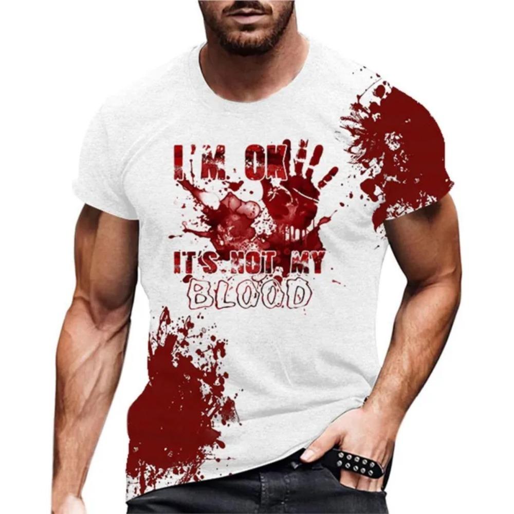 2025 New Funny Men's Blood I'm Fine Halloween Print T-shirt Funny Blood Men's Fun Round Neck Casual Short Sleeve