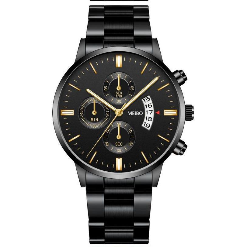 Men'S Business Watch, Steel Belt Calendar Couple, Men'S Classic Fake Three-Eye Quartz Watch