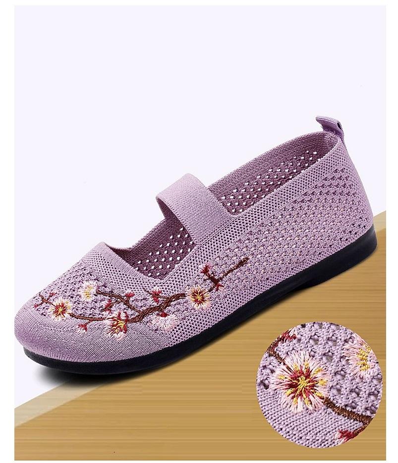 New Spring Lilac Mary Jane Flats Woman Knit Strappy Soft Breathable Loafers Comfortable Womens Walking Shoes Orthopedic Sneaker