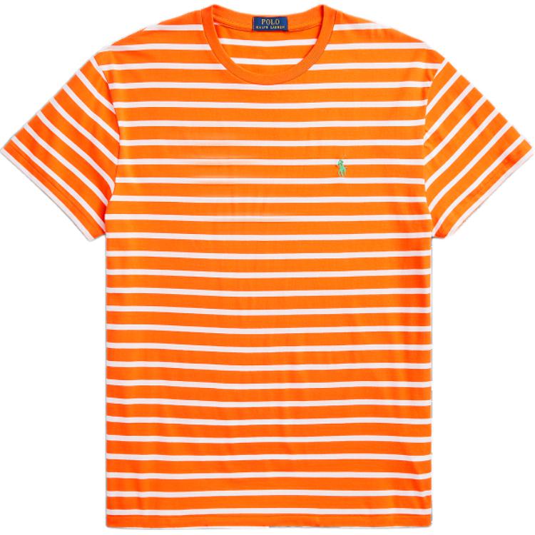 Polo Ralph Lauren Striped Logo Embroidered Crew Neck Short Sleeve T-Shirt SS24 Men T-Shirts Orange MNPOTSH1N822112-800