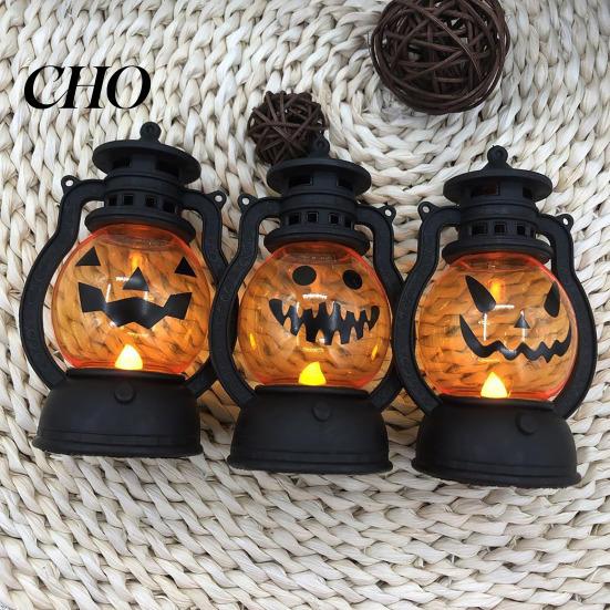 Small Size Pumpkin Lights Halloween Lantern Spooky Lamp with LED Candle Vintage Hanging Lanterns Decorative Light for Festive Party Porch Mantel