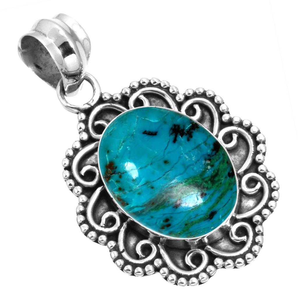 925 Sterling Silver Pendant Women Gemstone Handmade Jewelry New Year Gift Amazonite Angelite Blue Opal Botswana Agate Mohave Azurite Chrysocolla Boho