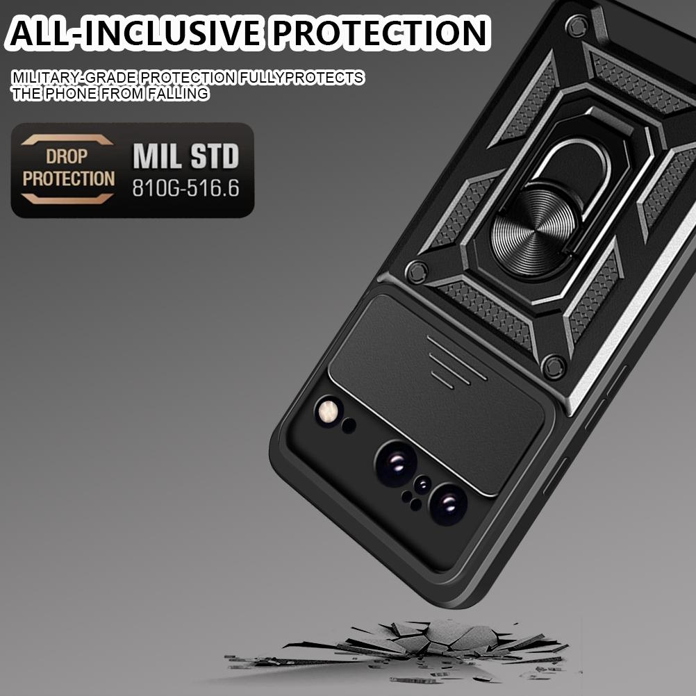 

For Google Pixel 8 Camera Lens Slide Design Shockproof Phone Case PC+TPU Kickstand Cover Blue