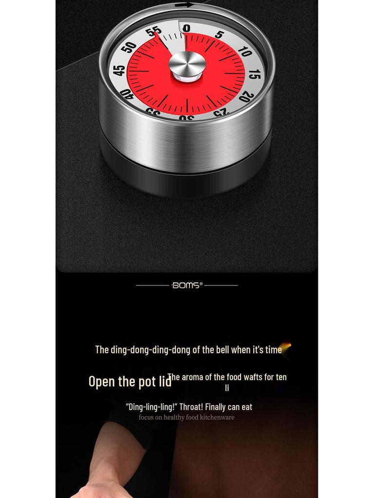Stainless Steel Magnetic Kitchen Timer: Rotating Mechanical Countdown