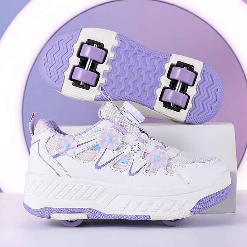 29-40 Boy's Rotating Button Four Wheel Skate Roller Shoes Roller Skating Removable Student Skating Shoes Kid Shoes with Wheels