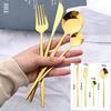 24Pcs Black Gold Dinnerware Set Stainless Steel Fork Spoon Knife Dinner Tableware With Butter Cheese Knife Basic Cutlery Set Kitchen