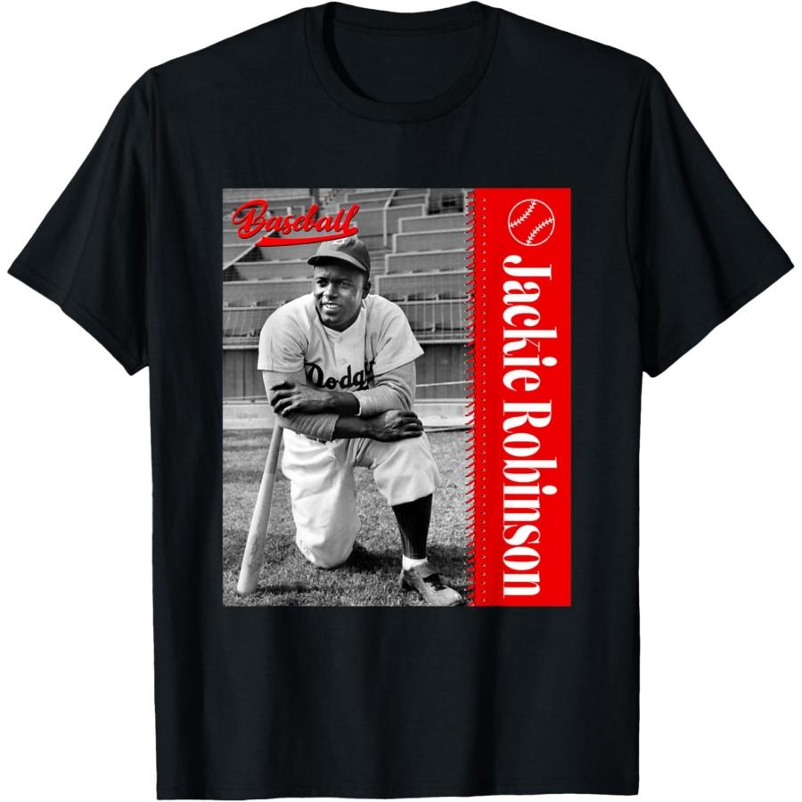 Baseball Freaks Jackie Robinson Baseball Theme T-Shirt - Black, Small, Unisex-Adults, Short Sleeve, T-Shirt S