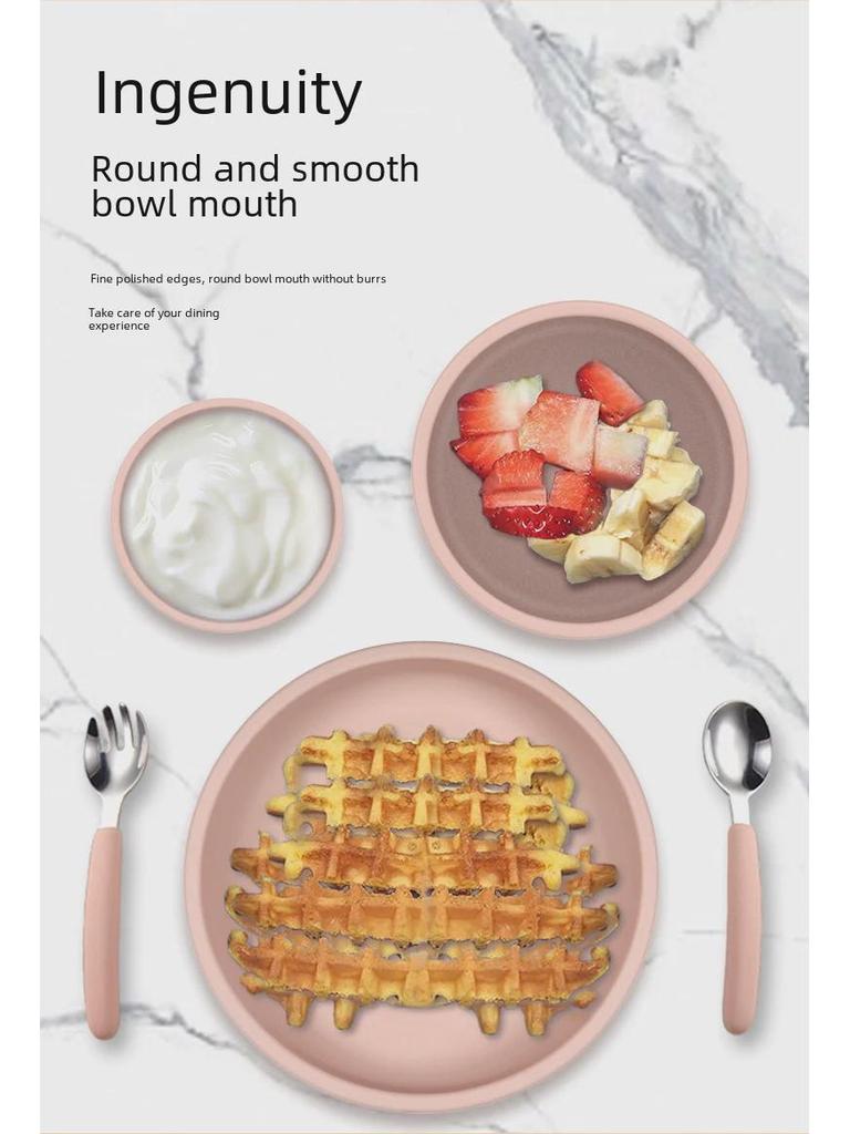 Nordic Silicone Kids Tableware Set: 5-Piece Includes Plate, Bowl, Fork, and Spoon