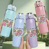 1PC Mamas Girl Pastel Glitter Text Print 750ml Color Plastic Sports Water Bottle Leakproof Flip Straw Lid Suitable for Sports Office Home Use