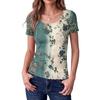 Women Slim Fit Square Neck Vintage Floral Print Short Sleeve Top Stretchy Ribbed Knit Fabric Casual Summer Shirt