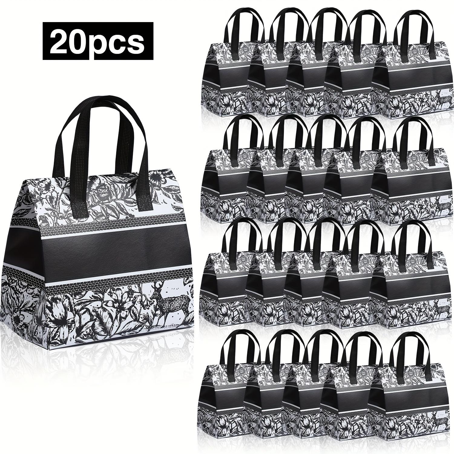 

Набор из 20 прочных многоразовых термосумок | Черно-белые цветочные ПП складные сумки-холодильники с прочными ручками для подарочной упаковки и хранения продуктов 20pcs