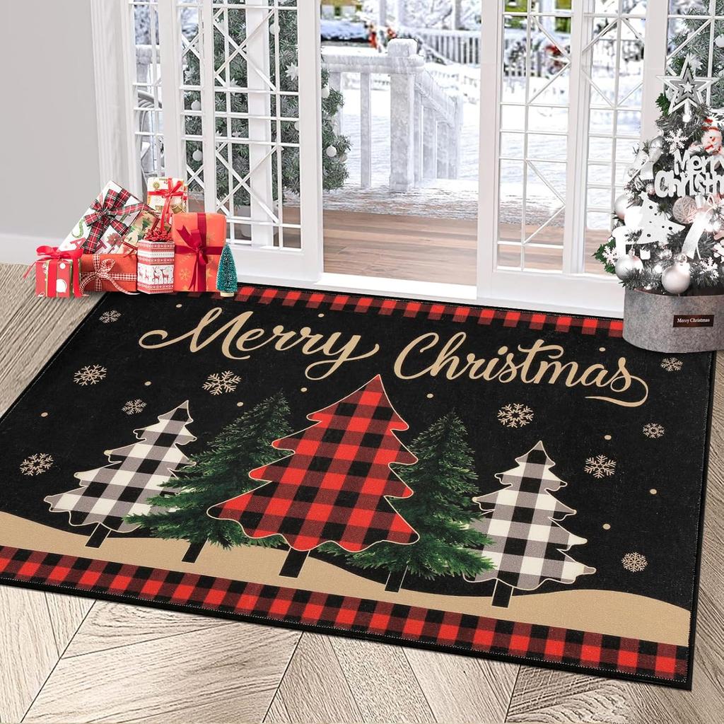 Christmas Doormat Indoor and Outdoor Water Grid Farm Style Welcome Doormat Entrance Mat Front Door Christmas Decoration Carpets