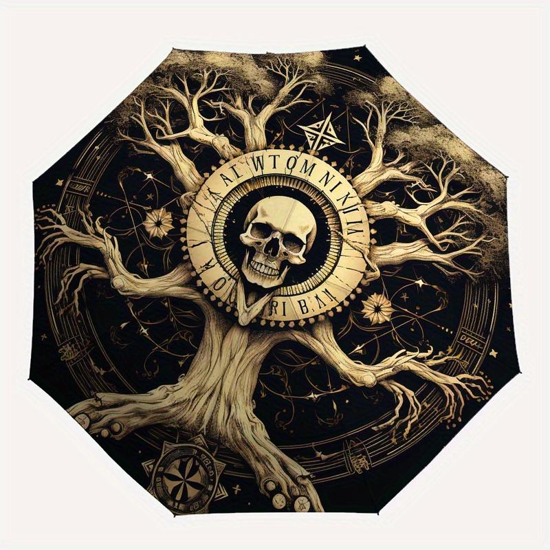 Tree of Life Skull Art Sticker DecalUmbrella, Portable 3-Fold Compact Umbrella for Men & Women Gift