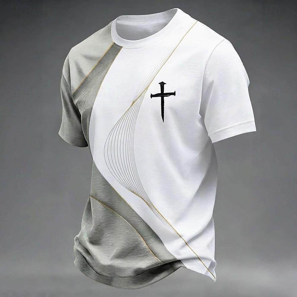 Cross Men's Modern Graphic Red Black Gradient T Shirt All Over Print Crew Neck Short Sleeve Christian Faith Gift for Him Designer Clothing Apparel