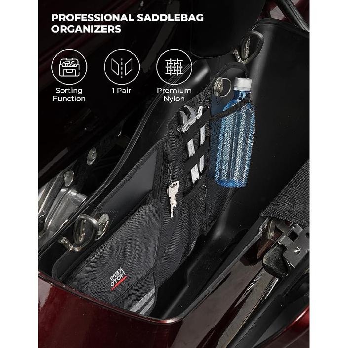 KEMIMOTO Motorcycle Saddlebag Organizers 2 Pack Compatible With Touring Models 2014-2024 2025 Street Glide Road King 2014- Road Glide Black Saddle