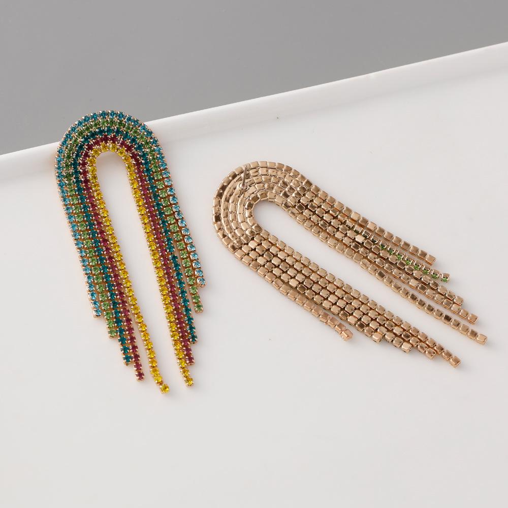 Luxury Trendy Rainbow Tassel Claw Diamond Earrings Womens Super Flash Dinner Colorful Rhinestone Stud Earrings Elegant Jewelry