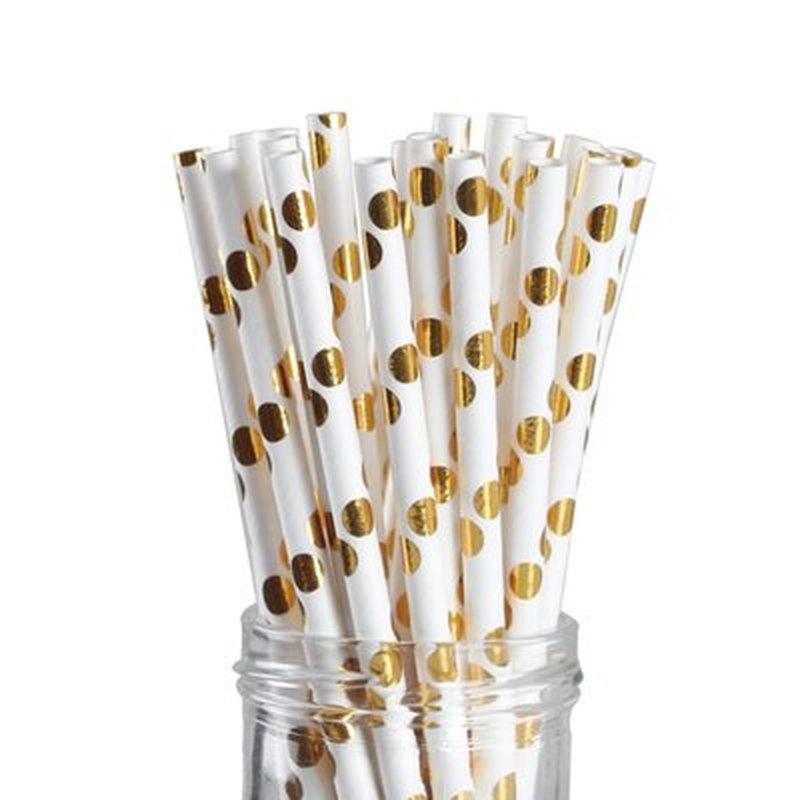 25pcs/lot Foil Gold /Silver Design Paper Straws Drinking Straws for birthday wedding decorative gold dot