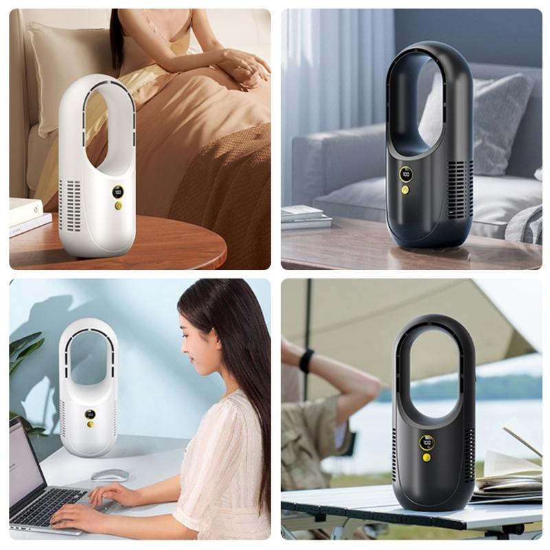 Bladeless Tower Fan USB Outdoor Fan Large Battery Rechargeable Fan Cooling Fan ABS Texture for Travel and Camping
