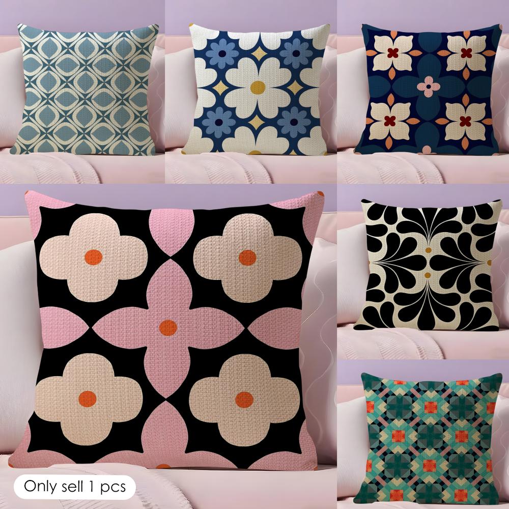 Symmetrical Pattern Cushion Cover Natural Linen Pillow Cover DoubleSided Print Cushion Cover for Sofa Home Decor