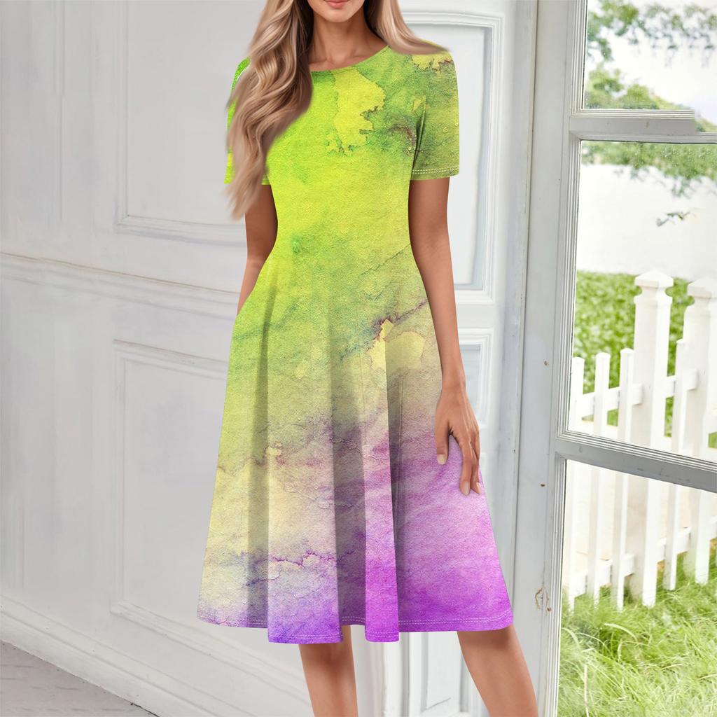 Women Casual Printed Round Neck Long Dress