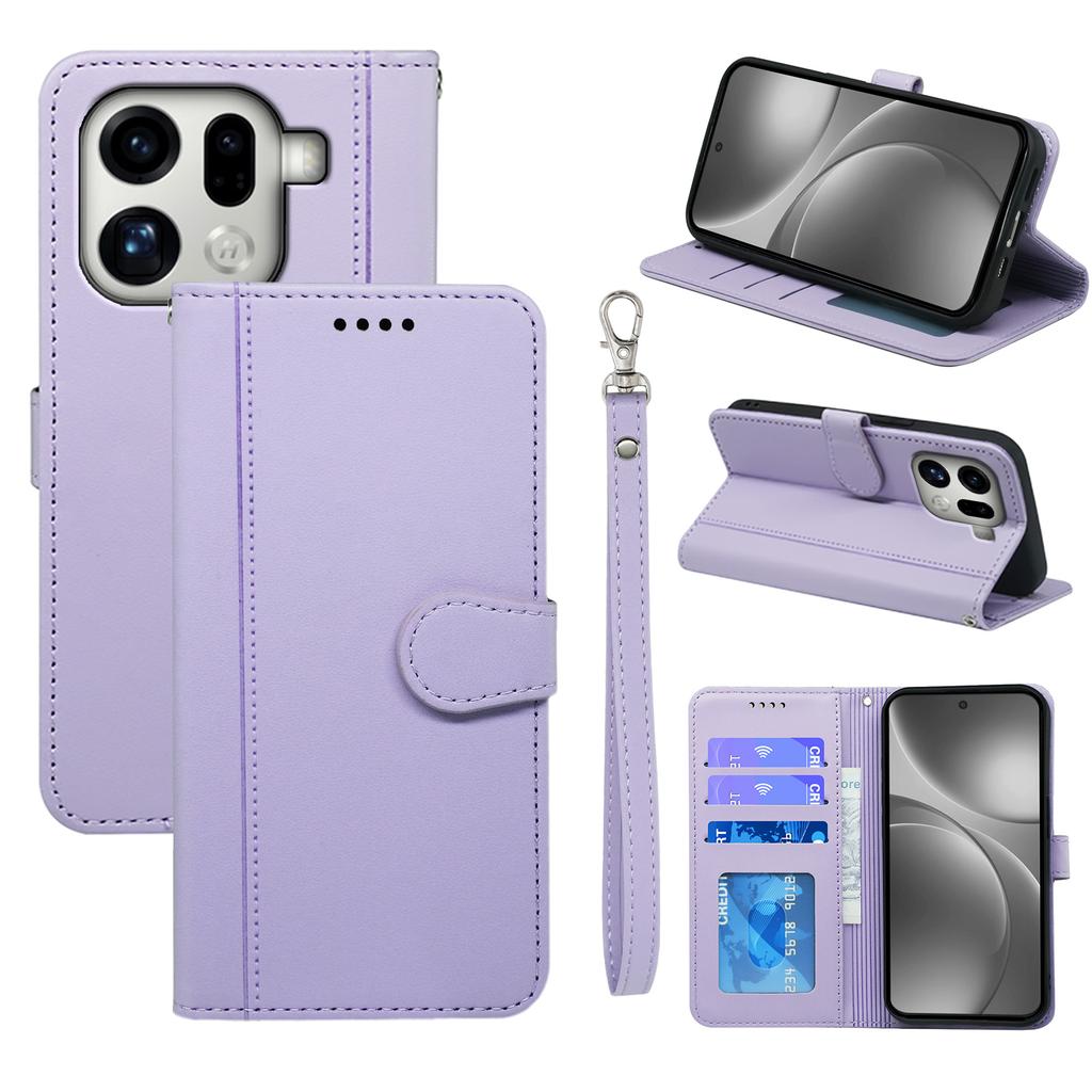 Etui Portfelowe z Magnetycznym Zapięciem i Paskiem na Telefon Skórzane do Oppo Find X9 Pro 5G