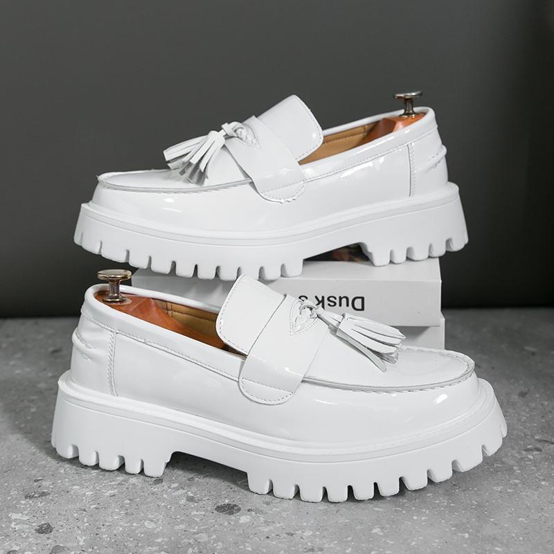 Luxury Designer New Black White Tassels Height Increasing Leather Casual Shoes For Men Loafter Formal Wedding Dress Homecoming
