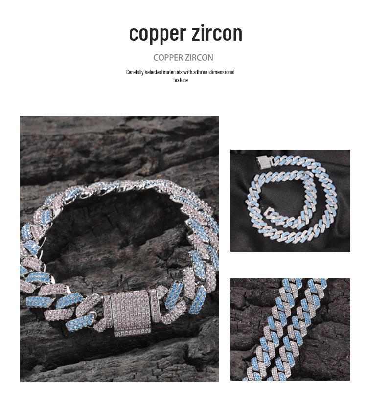 Vergoldete kubanische Halskette für Herren: 13mm Stangenförmig, Zirkonia Inlay, Europäischer & Amerikanischer Hip-Hop Stil