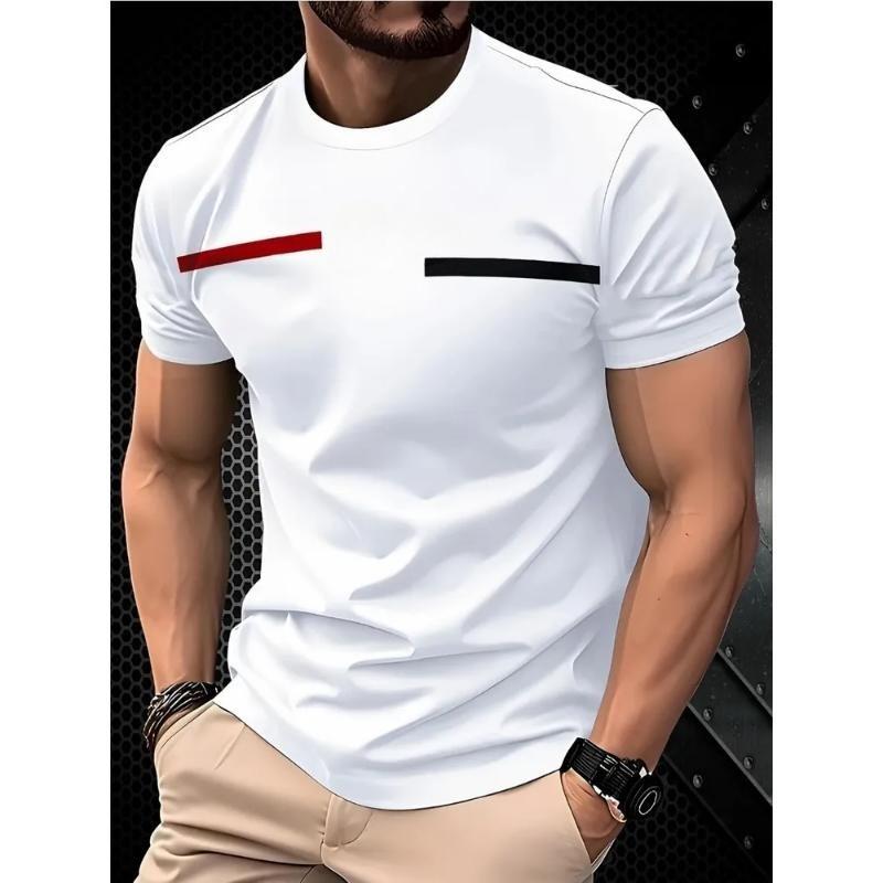 Fashion Men s Crew Neck T-Shirt 3D Striped Color Printing Striped Short Sleeve Crew Neck T-Shirt XS