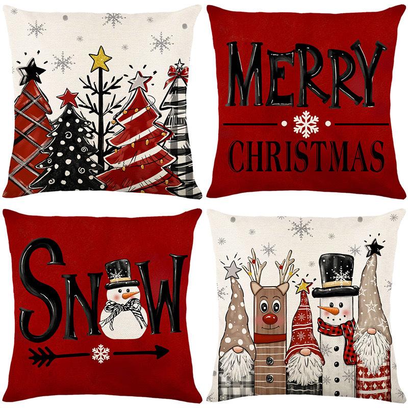 Christmas Pillowcase Decorative Linen Printed Porch Courtyard Sofa Home Decoration Pillowcase