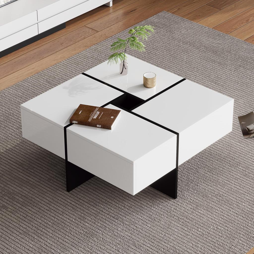 Coffee Table High Gloss 4 Drawers Modern Coffee Table Sofa Table Side Table Tea Table, Office, Reception, Up To 30KG