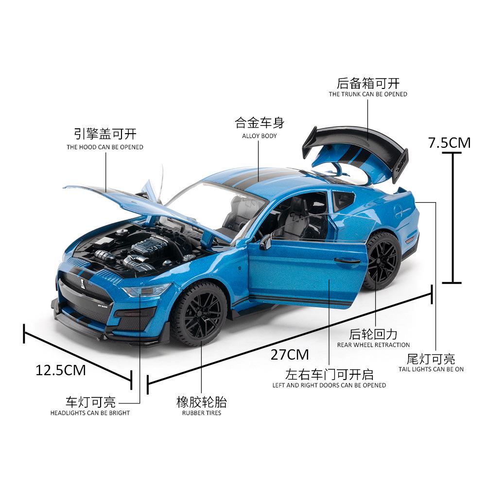 1:18 Shelby Gt500 Alloy Sports Car Model Diecasts Metal Racing Car Vehicles Model Simulation Sound Light Kids Gifts