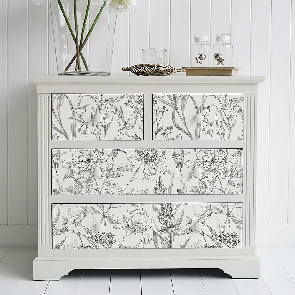 White Sketch Flowers Peel and Stick Wallpaper Floral Line Vinyl Waterproof Durable Cabinet Stickers Elegant Removable Home Decor