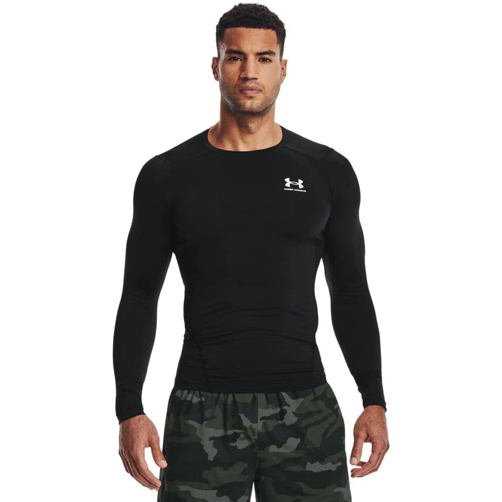 

Тренировочный базовый слой UA Heat Gear Armor Compression с длинным рукавом, черный, белый, размер XL [Under Armor] для мужчин
