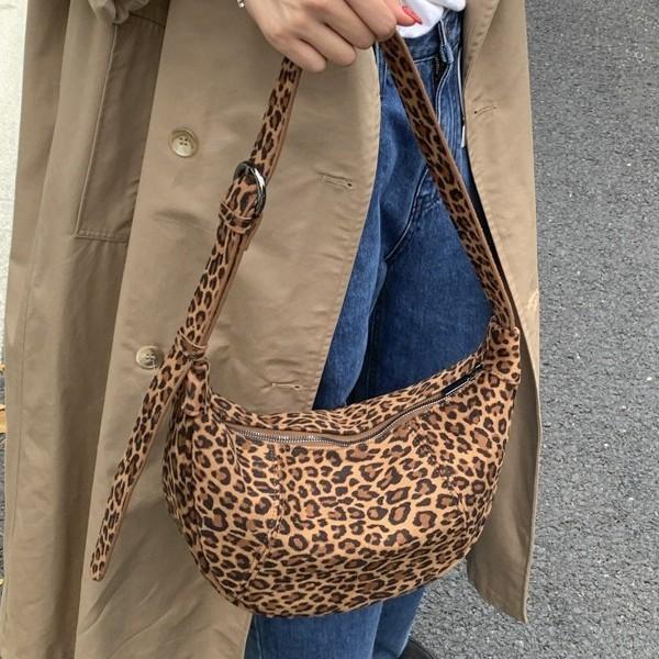 IELGY Leopard Print Suede Commuter Dumpling Bag Frosted Suede One-Shoulder Messenger Crescent Bag