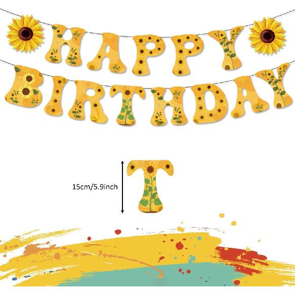 Sunflower Happy Birthday Banner Birthday Party Decorations Sunflower Themed Party Supplies